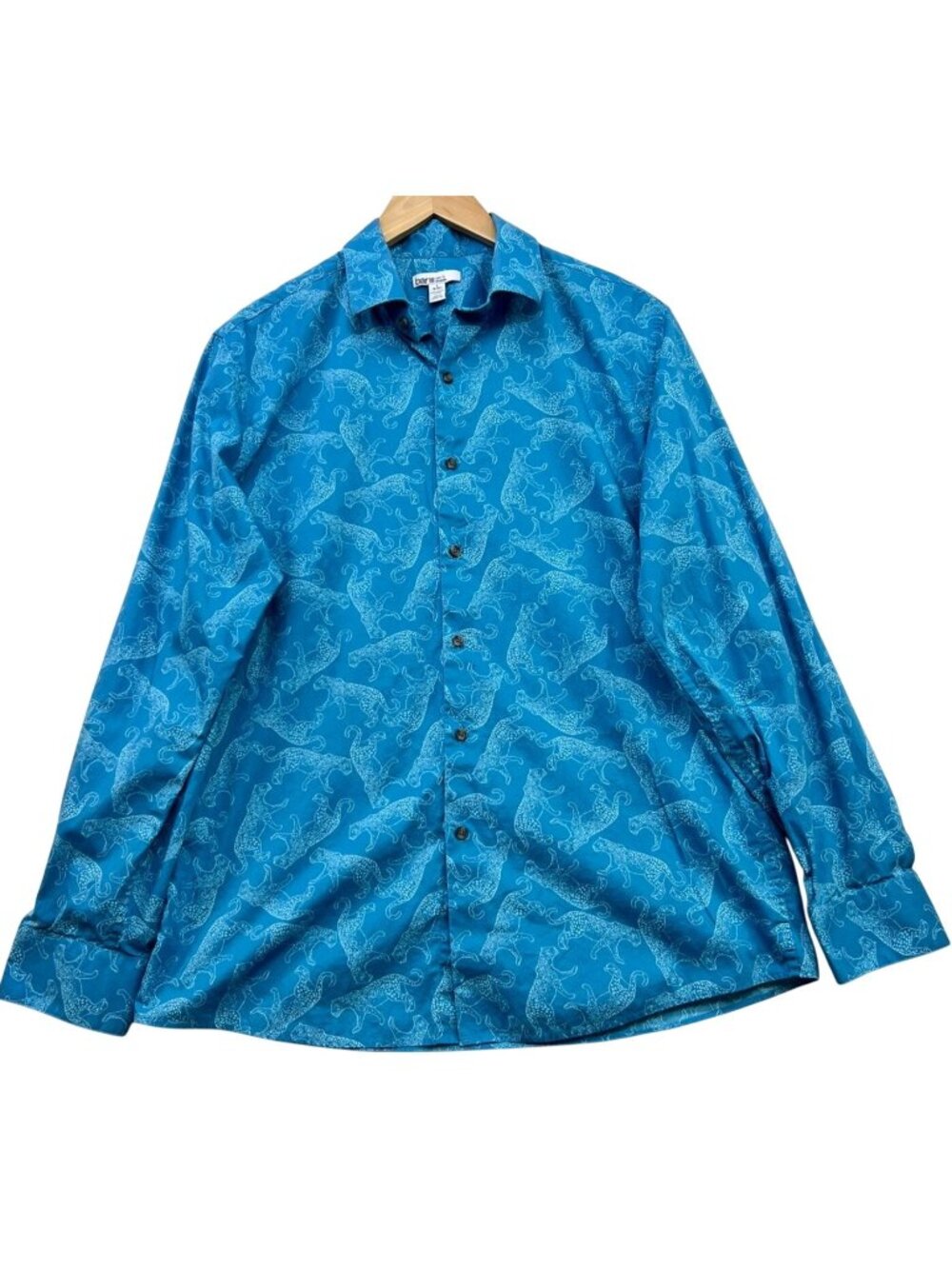 Bar III Men's Slim Fit Stretch Button Up Shirt Long Sleeve Size L Blue Leopard